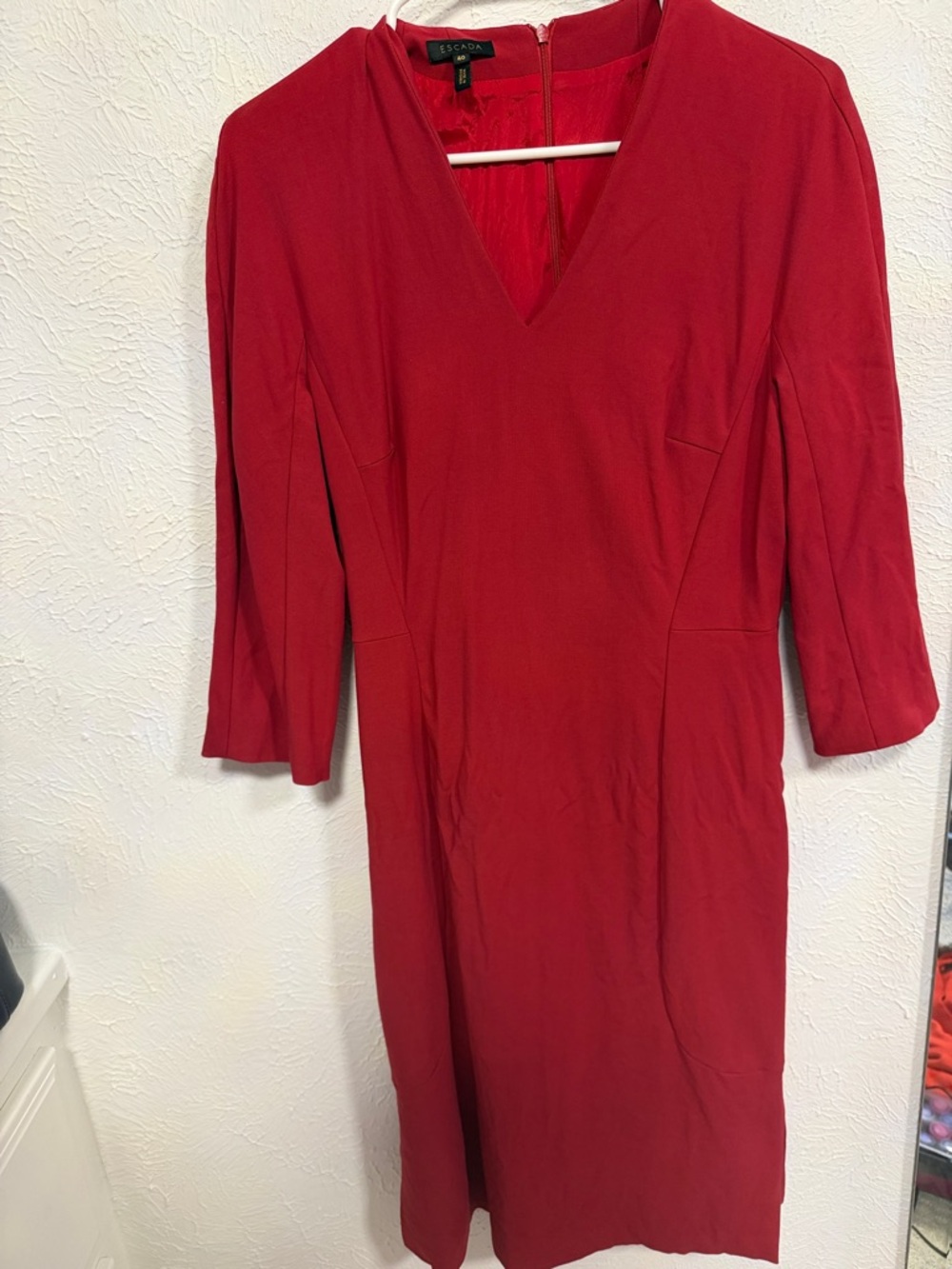 Escada V-Neck Midi Dress in Vibrant Red